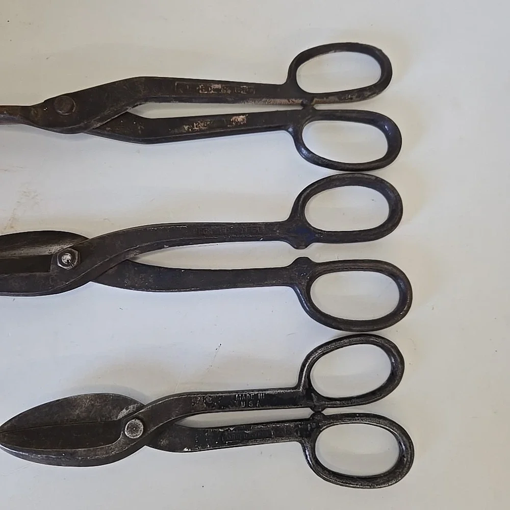 Vintage Heavy Duty Shears Tin Snips #7 Forged‎ Metal Snips USA Lot Of 3